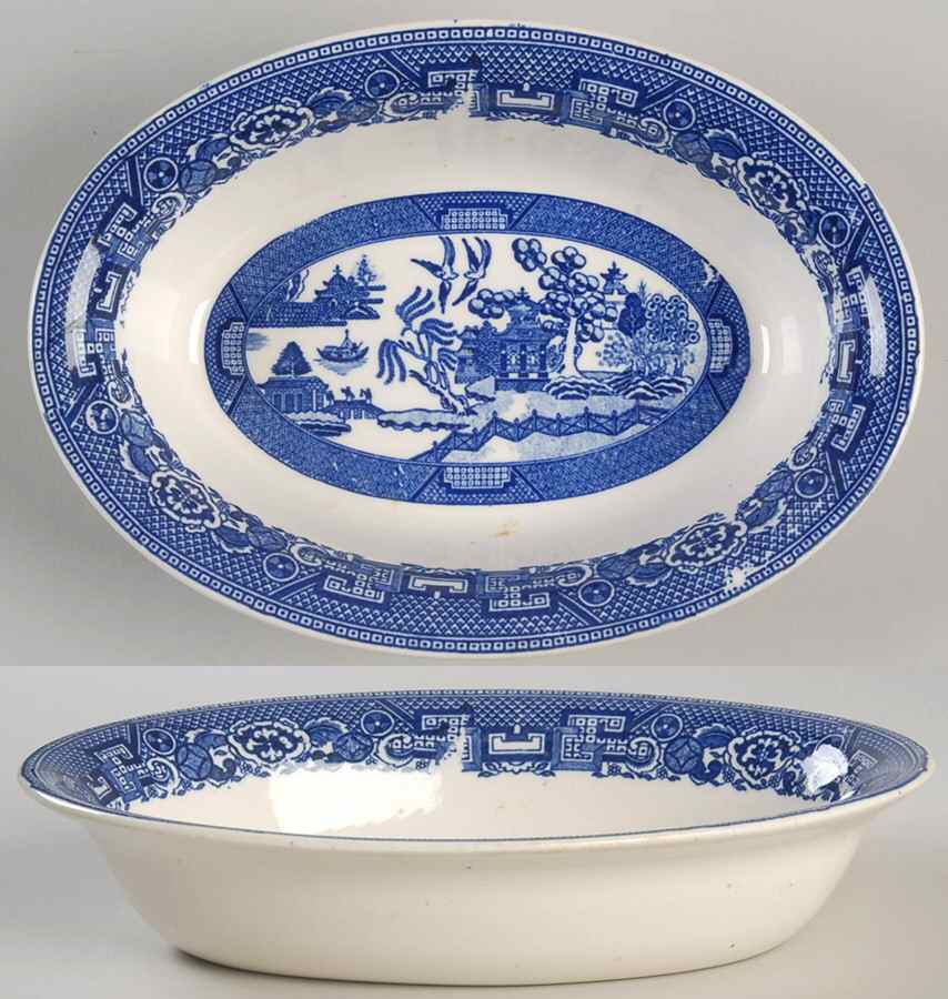 Blue Willow 7" Oval Vegetable Bowl by Homer Laughlin -1