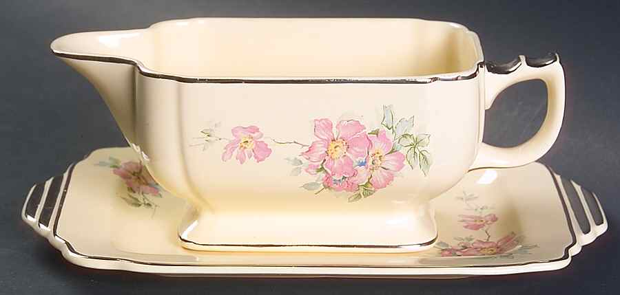 Briar Rose Gravy Boat & Underplate/Relish by Homer Laughlin -1