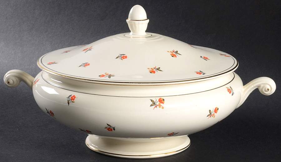 Cardinal (Red Floral, Nautilus) Round Covered Vegetable by Homer Laughlin -1
