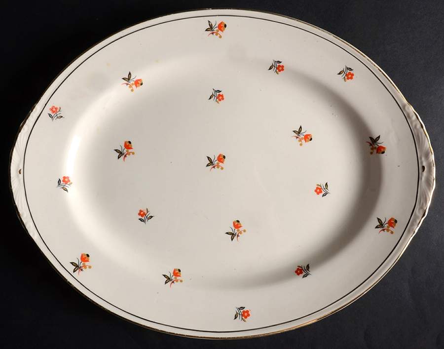 Cardinal (Red Floral, Nautilus) 11" Oval Serving Platter by Homer Laughlin -1