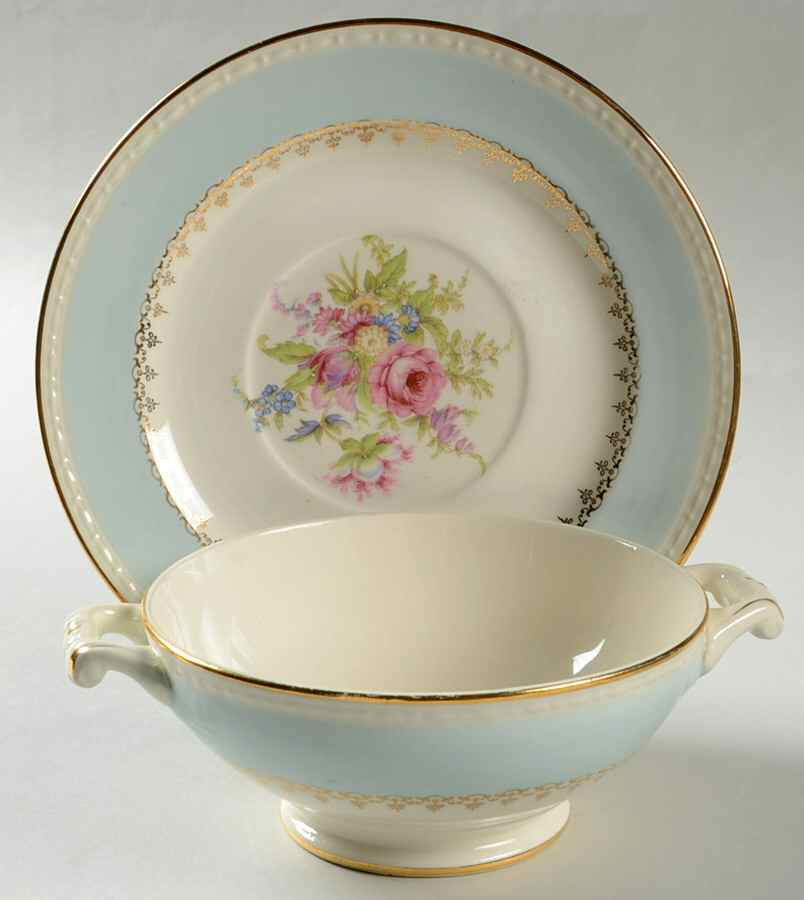 Chateau Footed Cream Soup Bowl & Saucer Set by Homer Laughlin -1