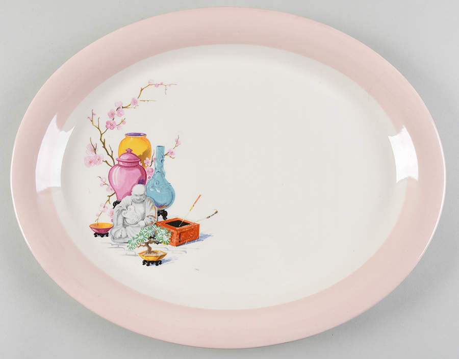 Chinese Buddha 15" Oval Serving Platter by Homer Laughlin -1
