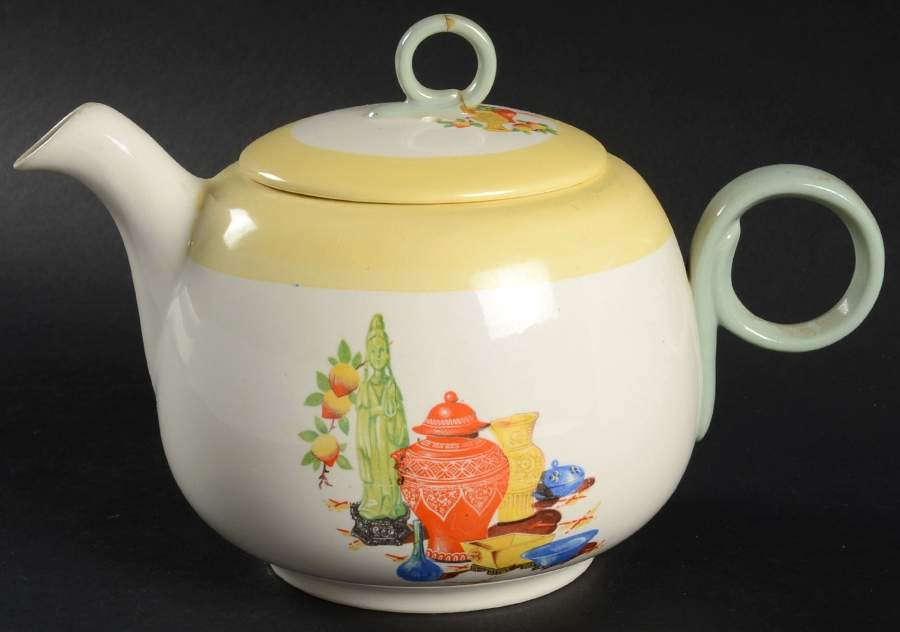 Chinese Green Godess Teapot & Lid by Homer Laughlin -1
