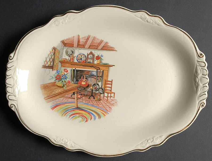 Colonial Kitchen (Virginia Rose) 11" Oval Serving Platter by Homer Laughlin -1