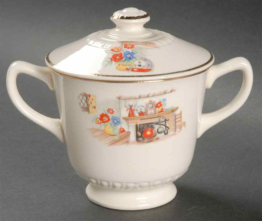 Colonial Kitchen (Liberty, Gold Trim) Sugar Bowl & Lid by Homer Laughlin -1