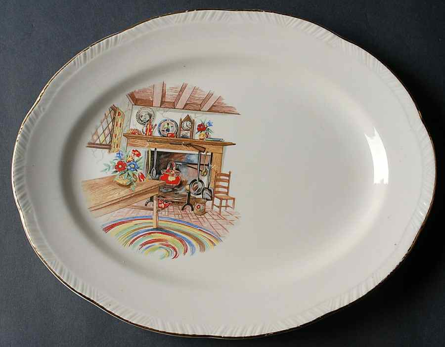 Colonial Kitchen (Liberty, Gold Trim) 11" Oval Serving Platter by Homer Laughlin -1