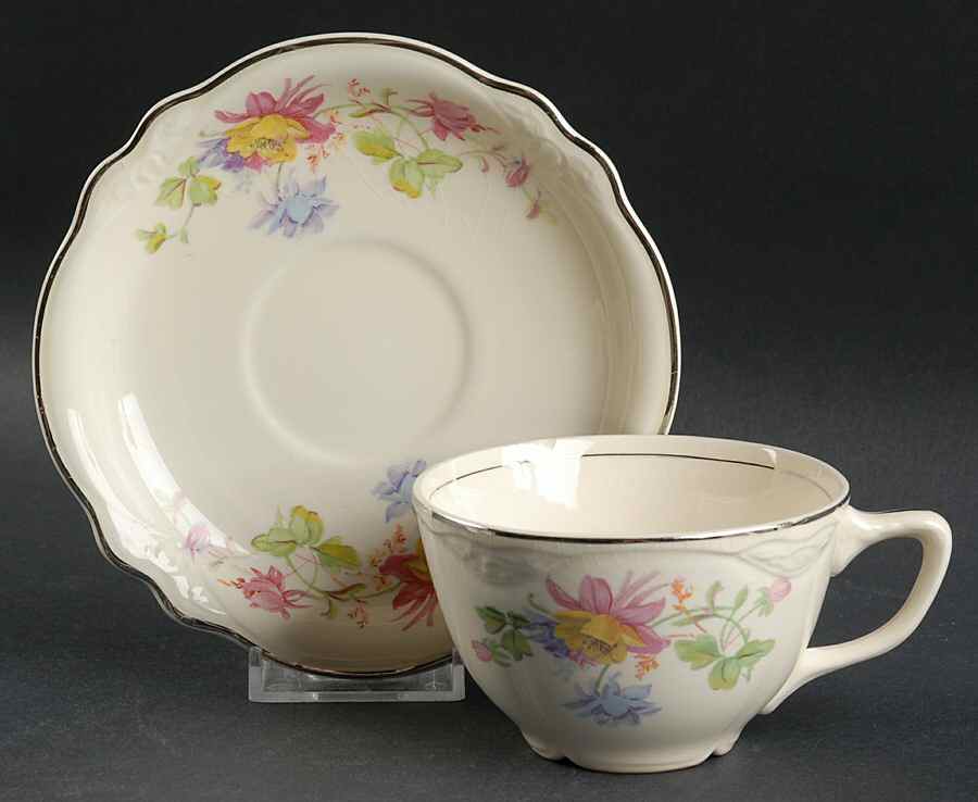 Columbines Flat Cup & Saucer Set by Homer Laughlin -1