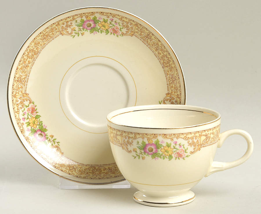 Coronet Footed Cup & Saucer Set by Homer Laughlin -1