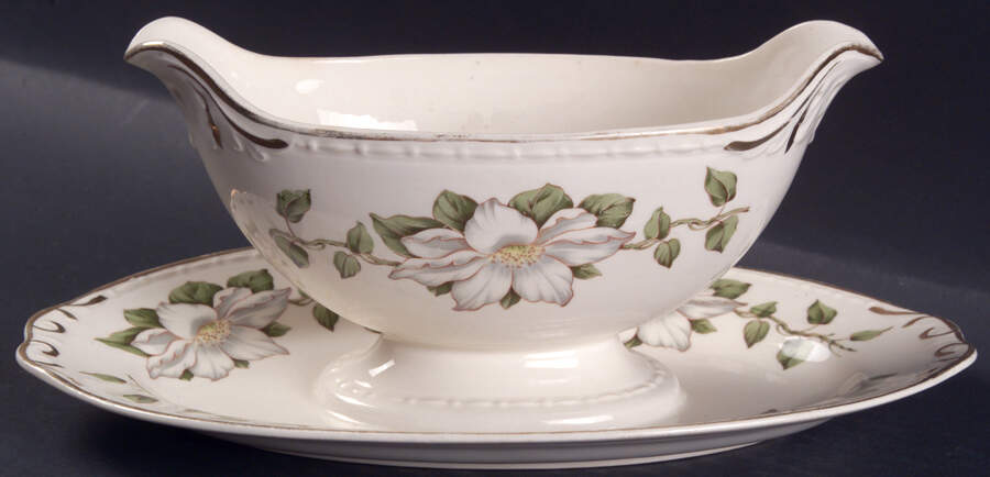 Cotillion Gravy Boat with Attached Underplate by Homer Laughlin -1