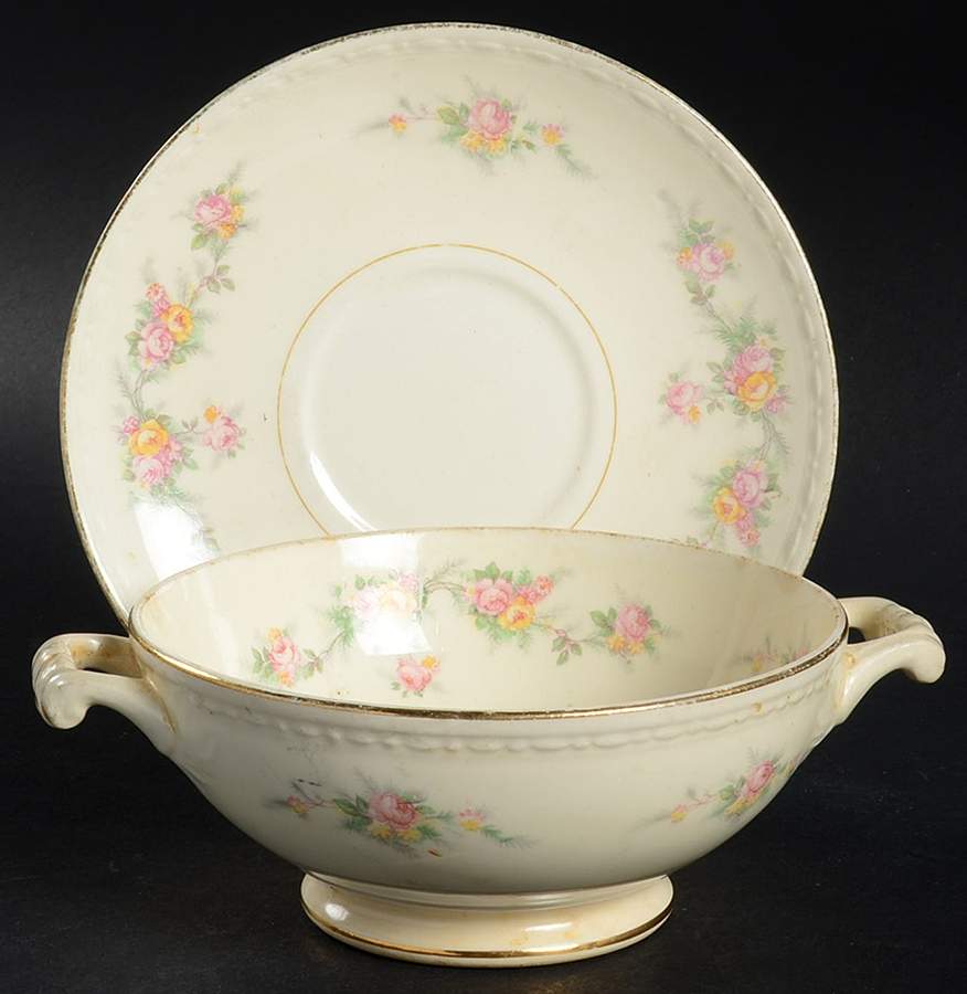 Countess Footed Cream Soup Bowl & Saucer Set by Homer Laughlin -1