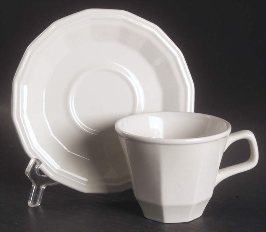 Colonial White Flat Cup & Saucer Set by Homer Laughlin -1