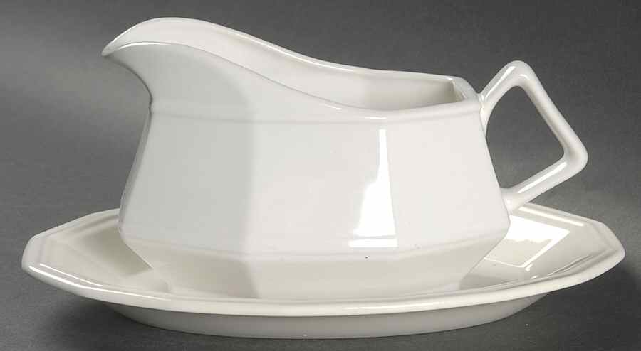 Colonial White Gravy Boat & Underplate/Relish by Homer Laughlin -1