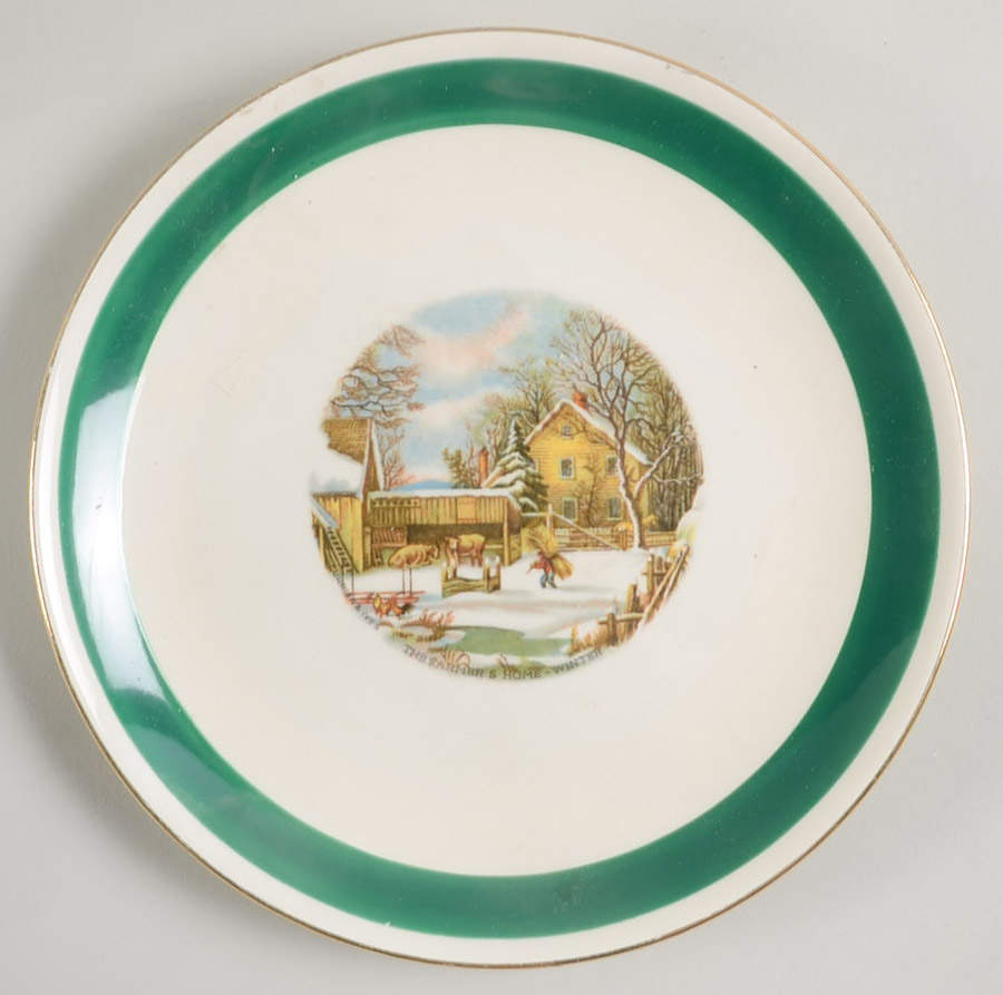 Currier & Ives (Green Band) Salad Plate by Homer Laughlin -1