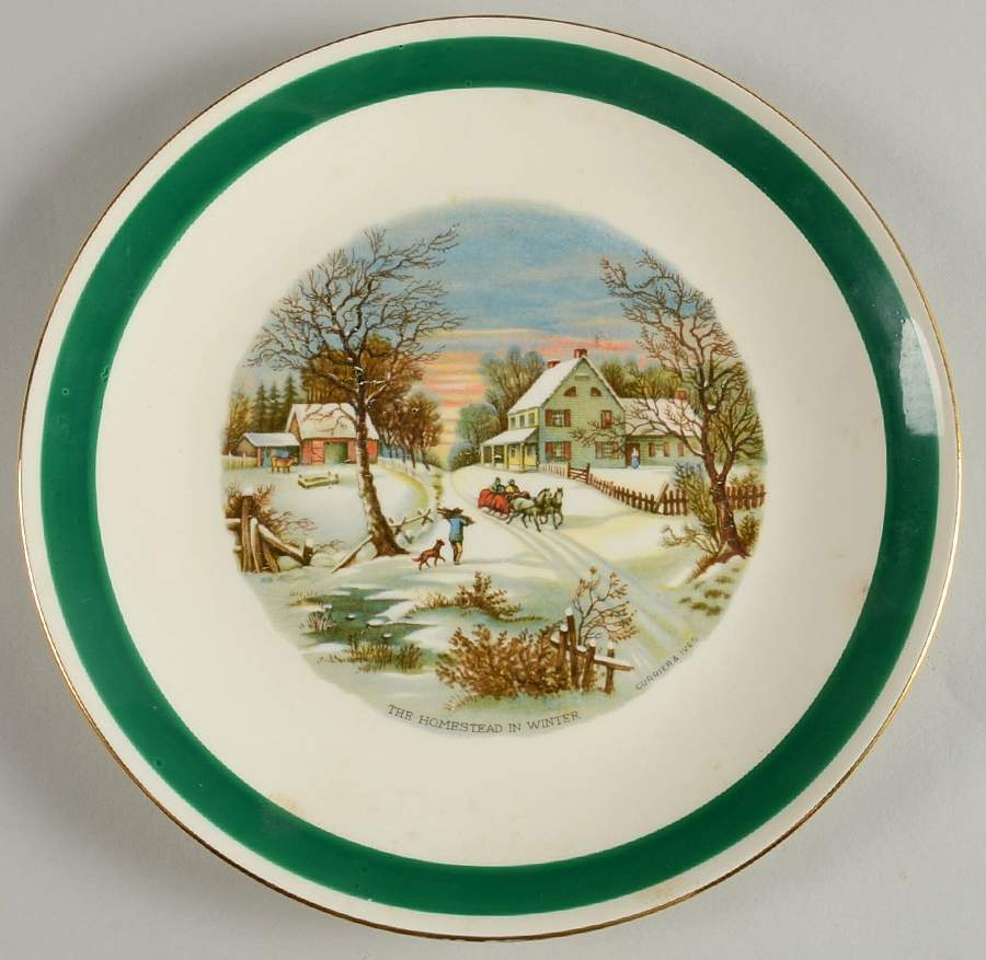 Currier & Ives (Green Band) Luncheon Plate by Homer Laughlin -1