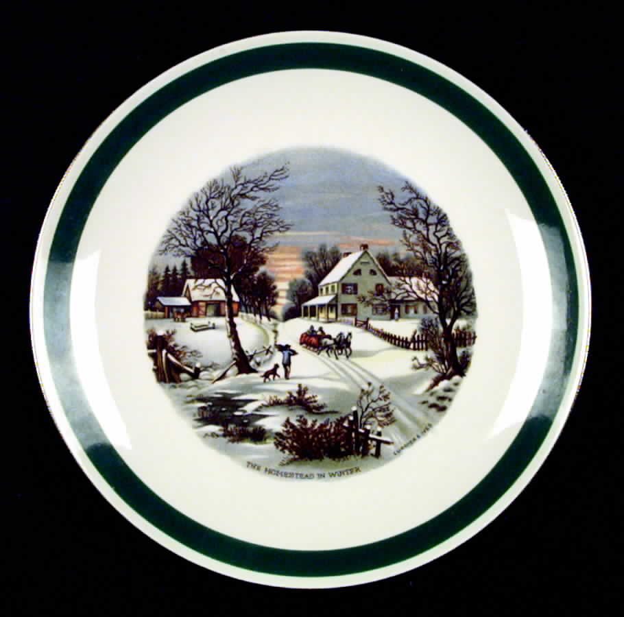 Currier & Ives (Green Band) Dinner Plate by Homer Laughlin -1