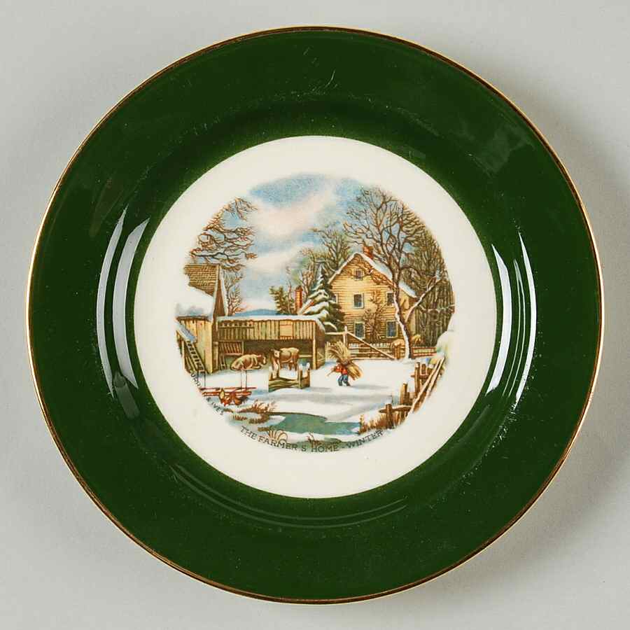 Currier and Ives Green Bread & Butter Plate by Homer Laughlin -1