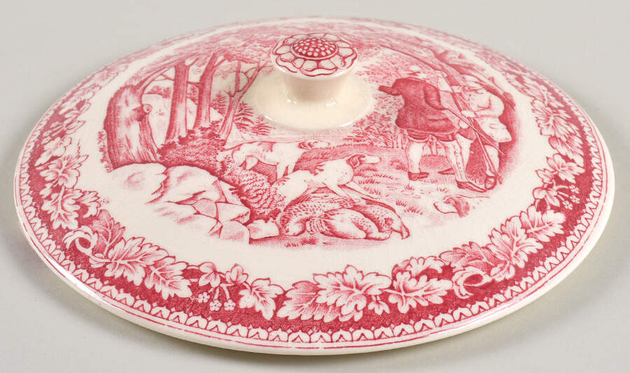 Currier & Ives Red Lid for Round Vegetable by Homer Laughlin -1