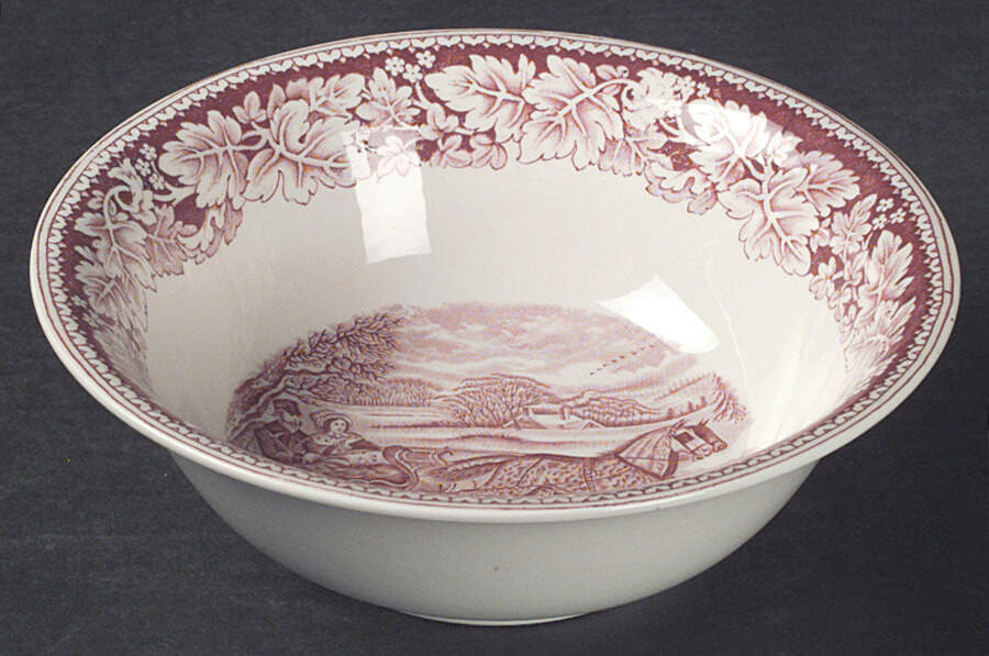 Currier & Ives Red 8" Round Vegetable Bowl by Homer Laughlin -1