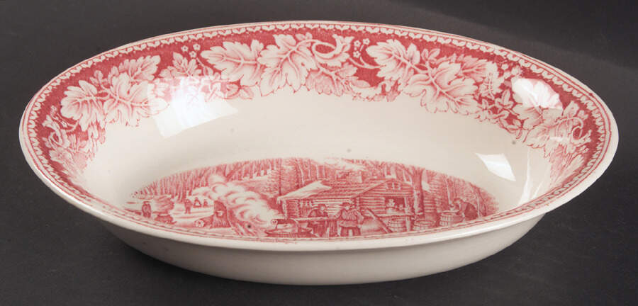 Currier & Ives Red 8" Oval Vegetable Bowl by Homer Laughlin -1