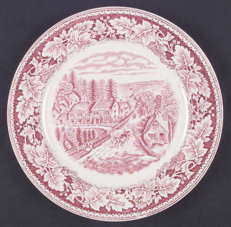 Currier & Ives Red Luncheon Plate by Homer Laughlin -1
