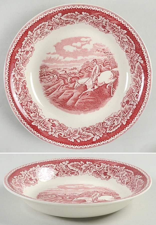 Currier & Ives Red Coupe Soup Bowl by Homer Laughlin -1