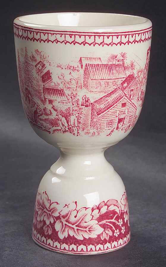 Currier & Ives Red Double Egg Cup by Homer Laughlin -1