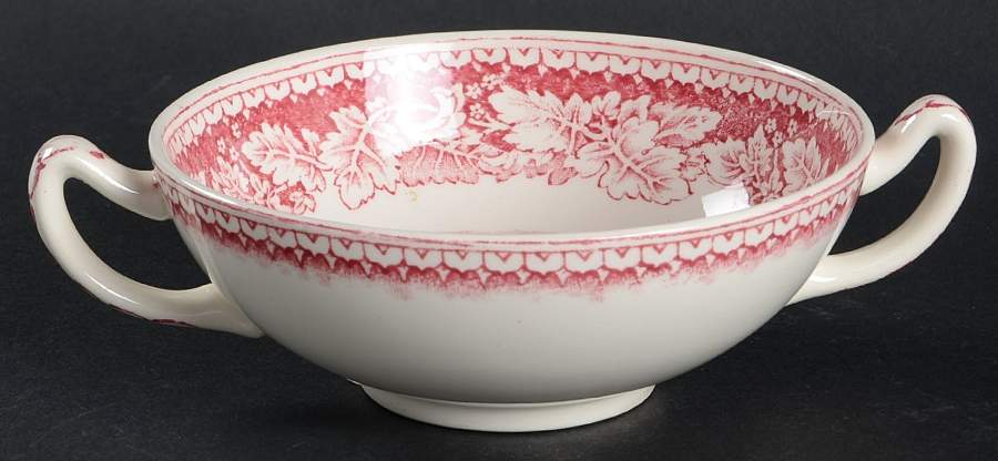 Currier & Ives Red Footed Cream Soup Bowl by Homer Laughlin -1