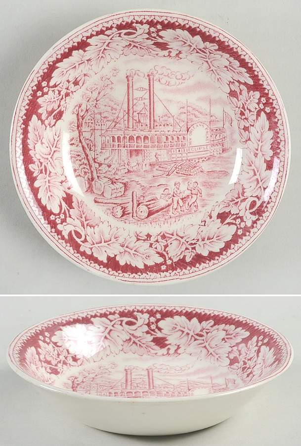 Currier & Ives Red Fruit/Dessert (Sauce) Bowl by Homer Laughlin -1