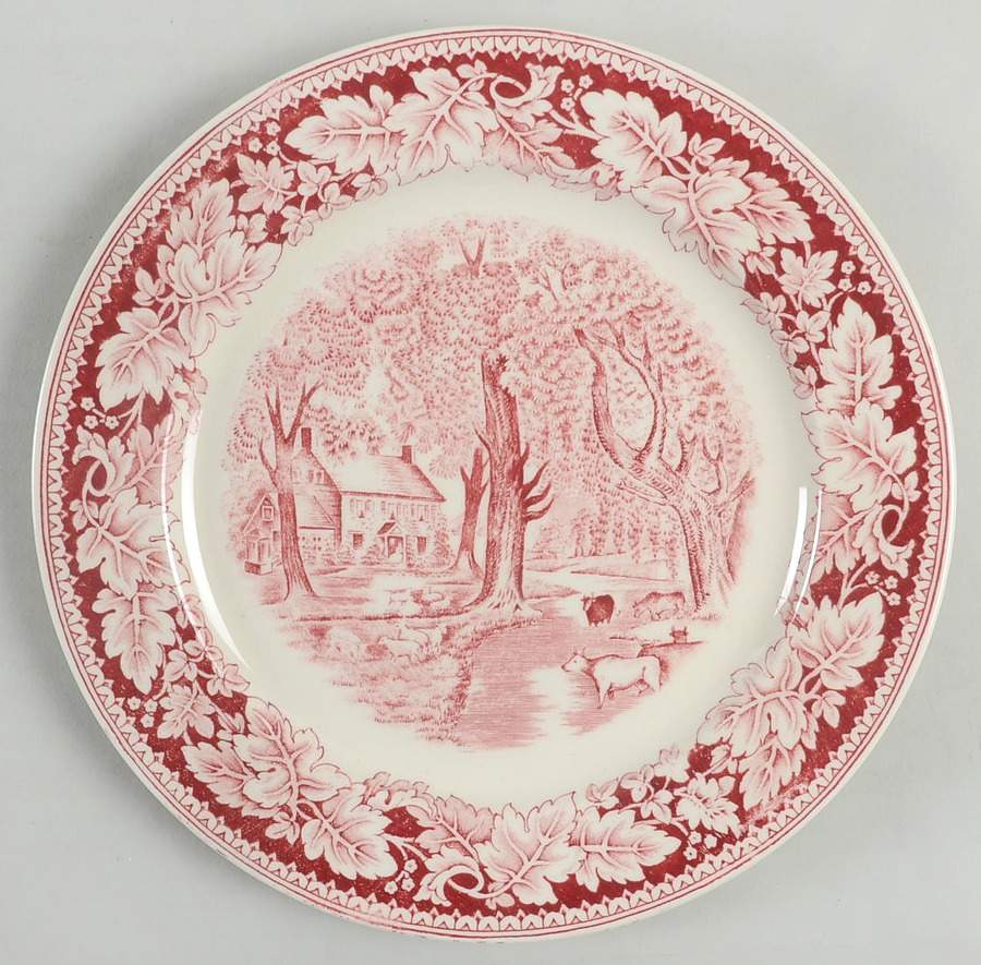 Currier & Ives Red Dinner Plate by Homer Laughlin -1