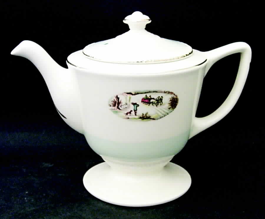 Currier & Ives Teapot & Lid by Homer Laughlin -1