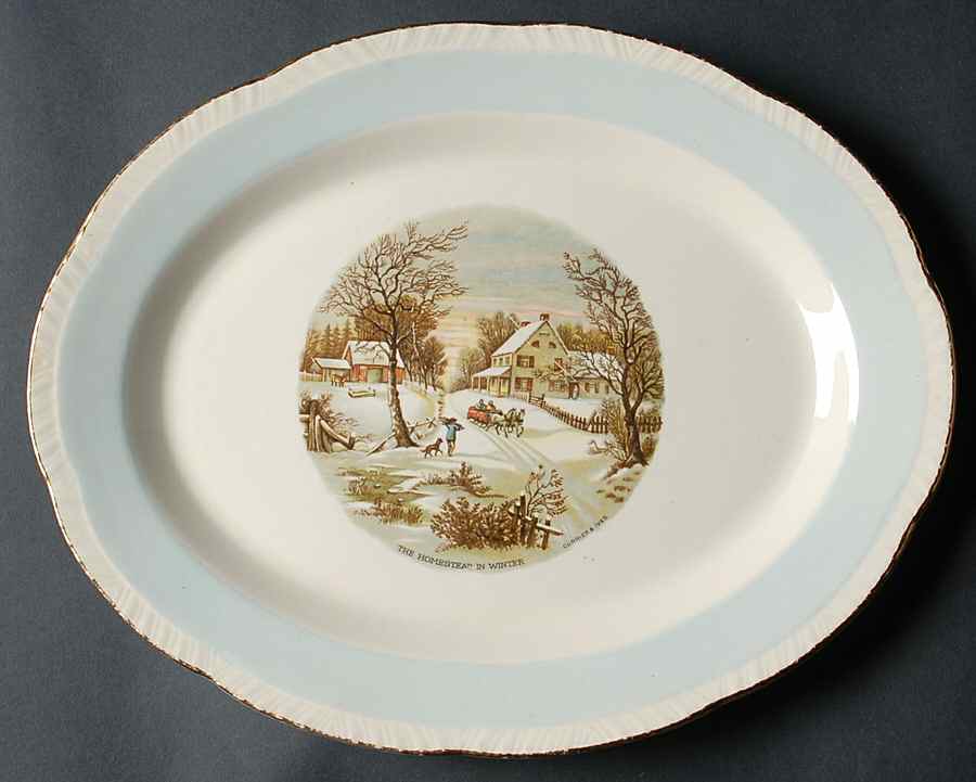 Currier & Ives 13" Oval Serving Platter by Homer Laughlin -1