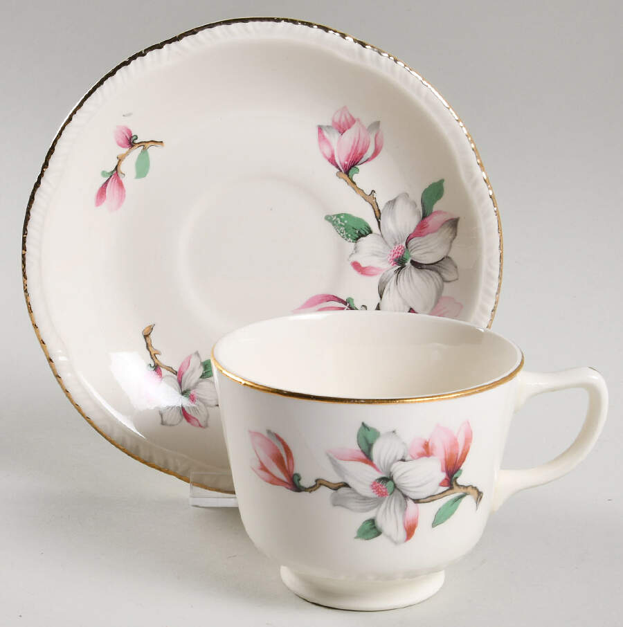 Dogwood (Liberty) Footed Cup & Saucer Set by Homer Laughlin -1