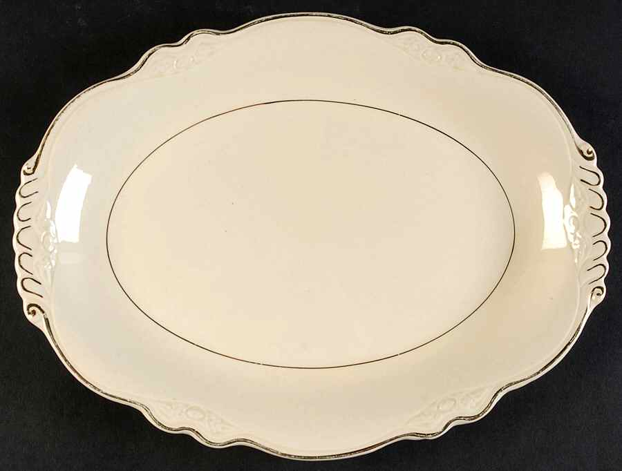 Double Gold Band 11" Oval Serving Platter by Homer Laughlin -1
