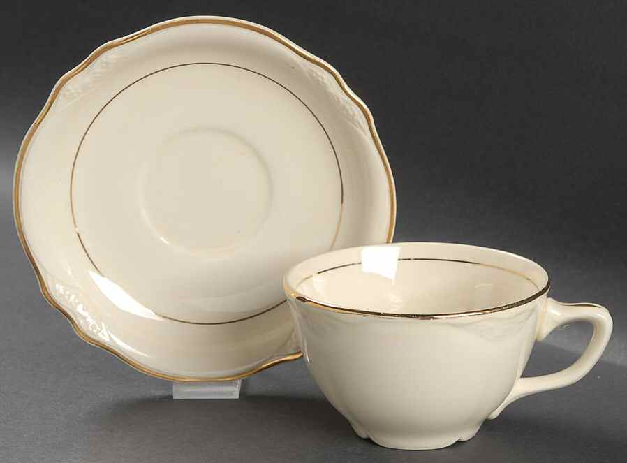 Double Gold Band Flat Cup & Saucer Set by Homer Laughlin -1