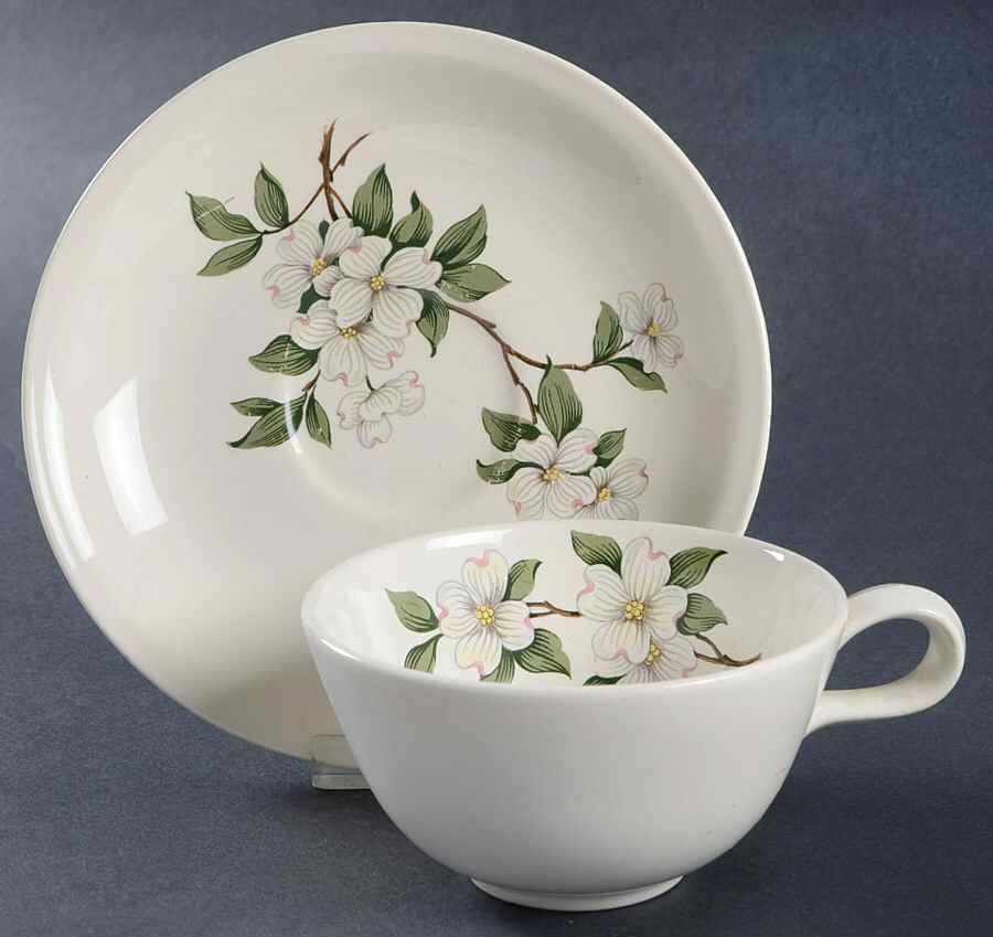 Dogwood Flat Cup & Saucer Set by Homer Laughlin -1