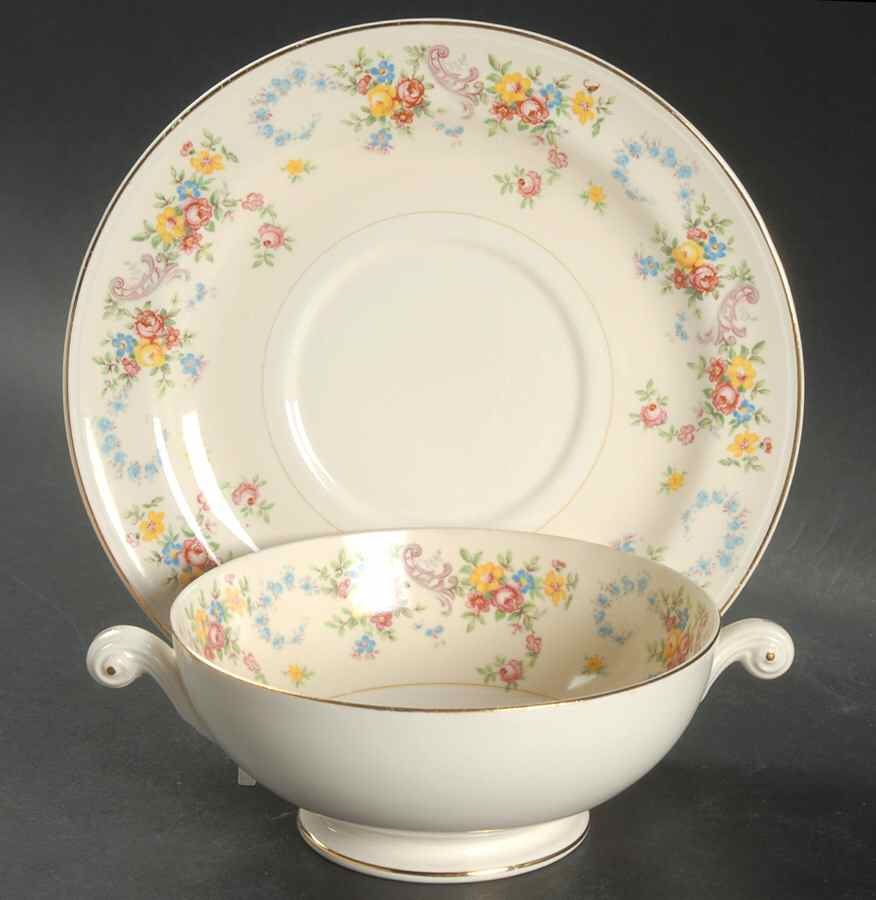 Dubarry Footed Cream Soup Bowl & Saucer Set by Homer Laughlin -1