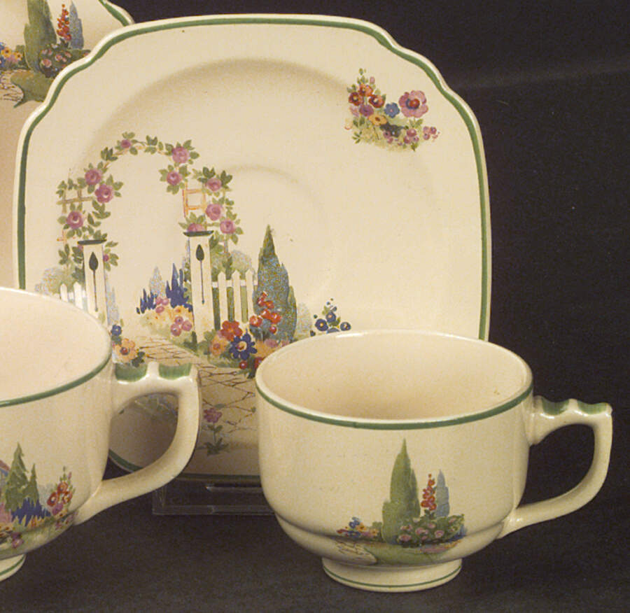 English Garden Footed Demitasse Cup & Saucer Set by Homer Laughlin -1