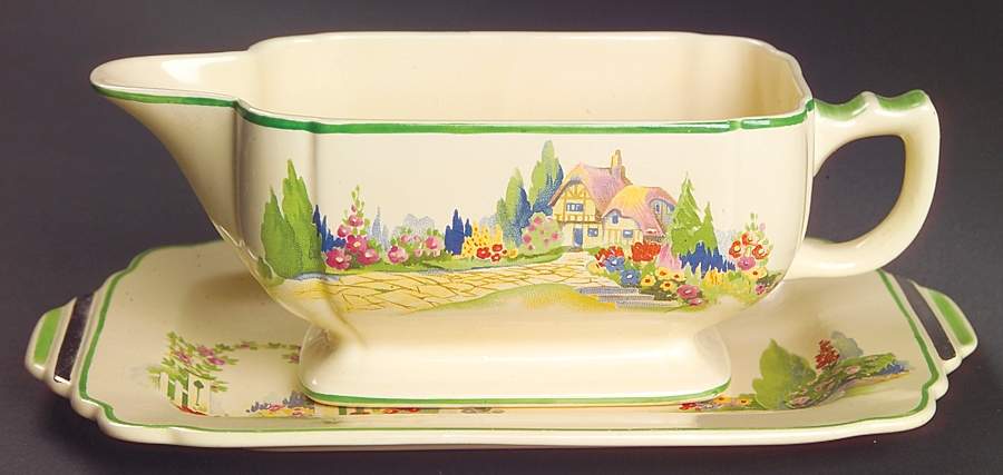 English Garden Gravy Boat & Underplate/Relish by Homer Laughlin -1