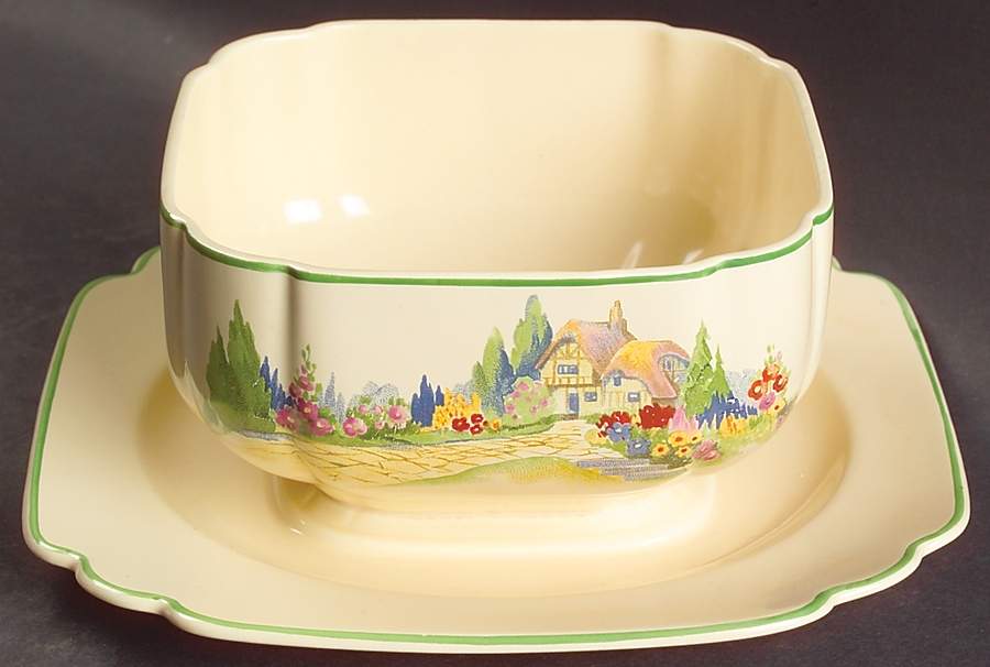 English Garden Gravy Boat with Attached Underplate by Homer Laughlin -1