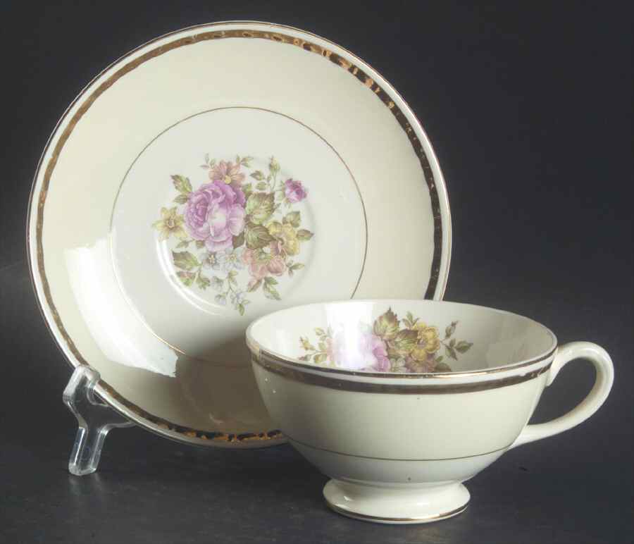 English Regency Footed Cup & Saucer Set by Homer Laughlin -1