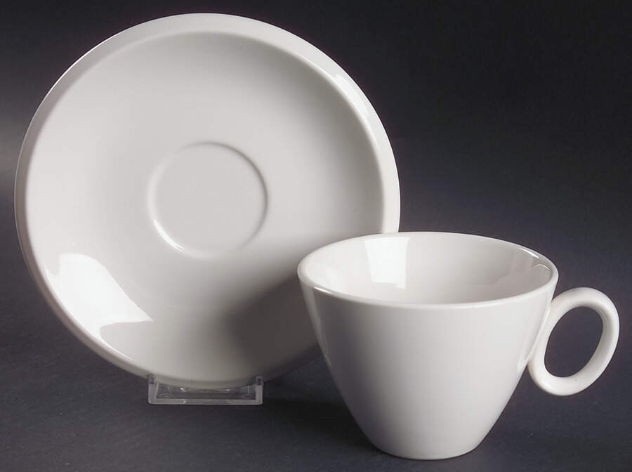 Epicure Snow White Flat Cup & Saucer Set by Homer Laughlin -1