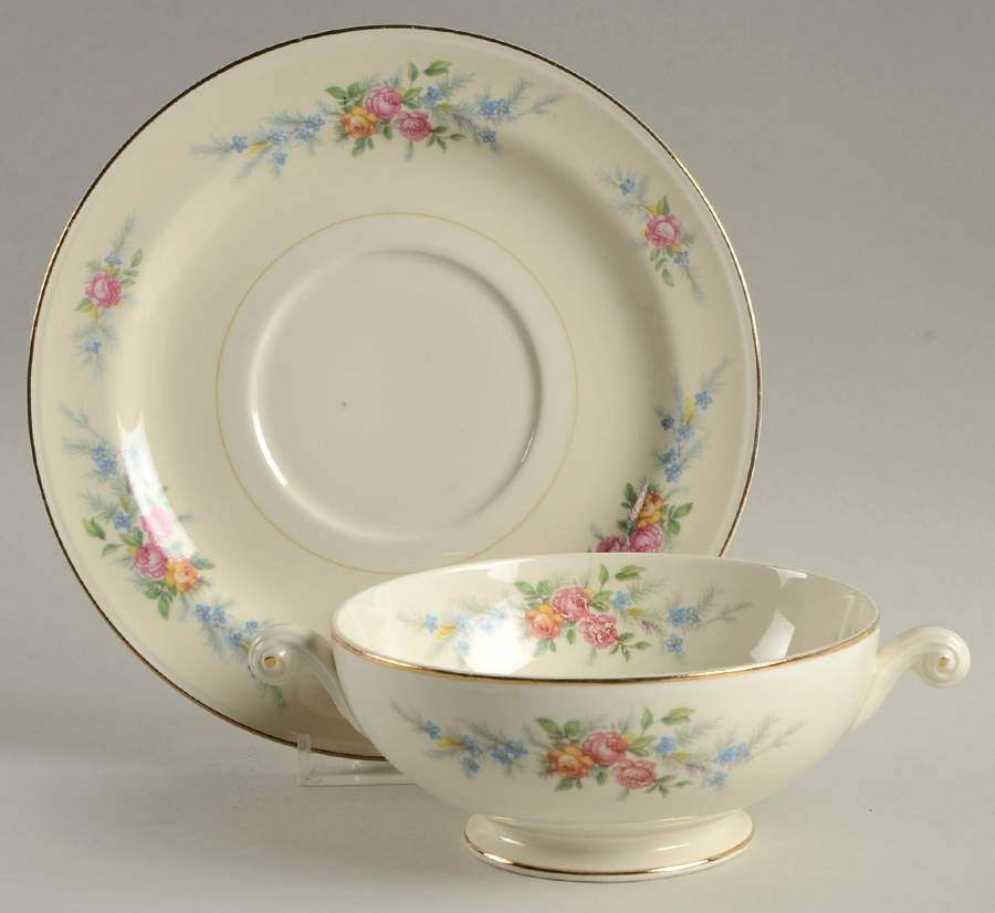Ferndale Footed Cream Soup Bowl & Saucer Set by Homer Laughlin -1