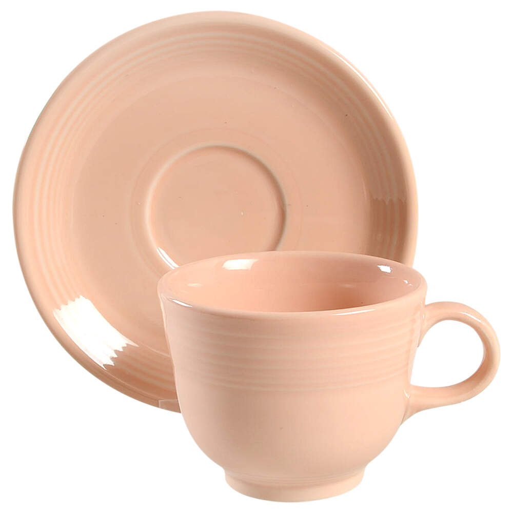 Fiesta Apricot (Intro 1986) Flat Cup & Saucer Set by Homer Laughlin -1