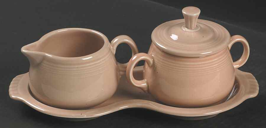 Fiesta Apricot (Intro 1986) Creamer & Sugar with Lid & Tray Set by Homer Laughlin -1