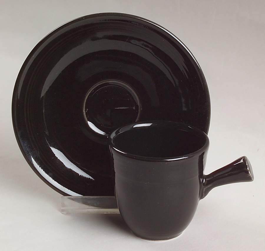 Fiesta Black (Intro 1986) Stick Handle Demitasse Cup & Saucer Set by Homer Laughlin -1