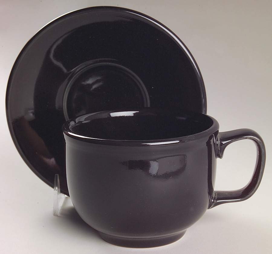 Fiesta Black (Intro 1986) Jumbo Cup & Saucer Set by Homer Laughlin -1