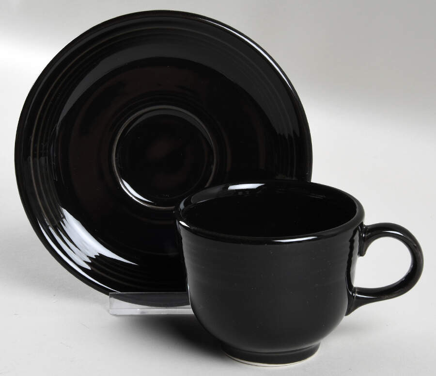 Fiesta Black (Intro 1986) Flat Cup & Saucer Set by Homer Laughlin -1