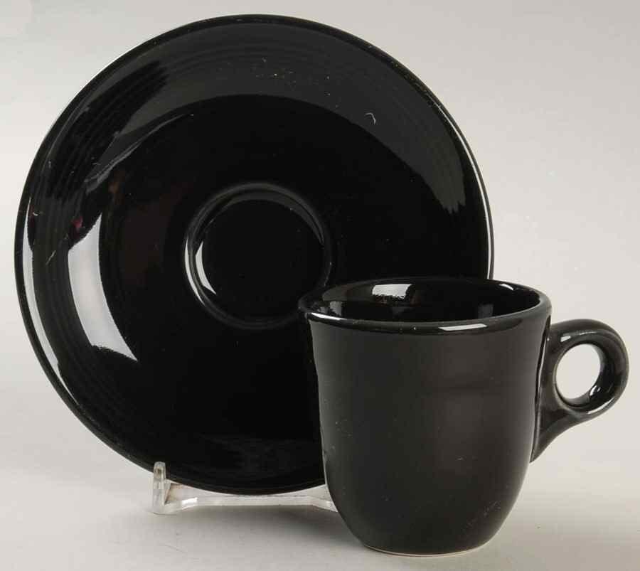 Fiesta Black (Intro 1986) Flat Demitasse Cup & Saucer Set by Homer Laughlin -1
