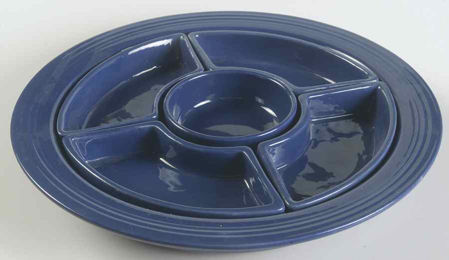 Fiesta Cobalt Blue (Older) 6 Pc Relish Set (4 Side, 1 Center Dish on Tray) by Homer Laughlin -1