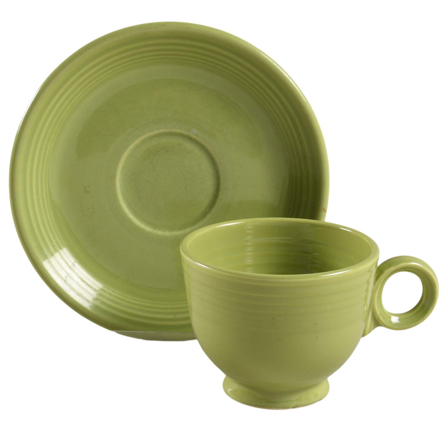 Fiesta Chartreuse (Older) Footed Cup & Saucer Set by Homer Laughlin -1
